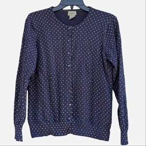 L.L. Bean Navy and White Polka Dot Cardigan